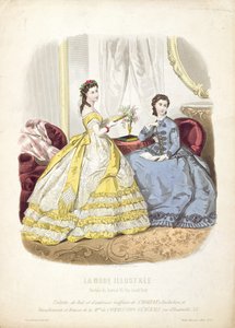 Fashion plate showing ballgowns, illustration from 